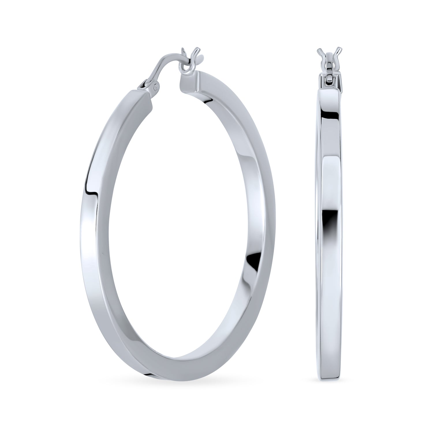 silver-hoops-earrings-edge-flat-appl-a23252f3-sil_1 Simple Large Hoop Huggie Earrings Sterling Silver 1.65 Inch Diameter - Image 1