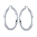Simple Large Hoop Huggie Earrings Sterling Silver 1.65 Inch Diameter - Image 2