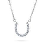 CZ Pave Cubic Zirconia Horseshoe Pendant Necklace 14K Gold Plated Silver