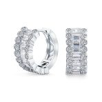 Art Deco Style Royal Blue Clear CZ Edge Cubic Zirconia Huggies Mini Hoop Earrings - Image 2