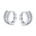 Art Deco Style Royal Blue Clear CZ Edge Cubic Zirconia Huggies Mini Hoop Earrings - Image 4