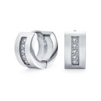 Channel Set CZ Huggies Mini Hoop Earrings Row Gold or Black Stainless Steel