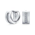 Channel Set CZ Huggies Mini Hoop Earrings Row Gold or Black Stainless Steel