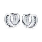 Channel Set CZ Huggies Mini Hoop Earrings Row Gold or Black Stainless Steel - Image 5
