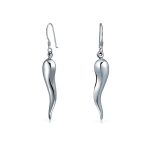 Lucky Italian Horn Cornicello Style  Sterling Silver Dangle Earrings Polished