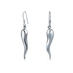 Lucky Italian Horn Cornicello Style  Sterling Silver Dangle Earrings Polished