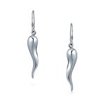 Lucky Italian Horn Cornicello Style  Sterling Silver Dangle Earrings Polished - Image 3