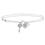 Romantic Key to Her Heart, Lock, Key Charm Anklet Double Ankle Bracelet Sterling Silver Fits 9, 10 Inch