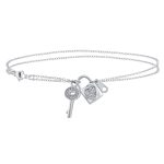 Romantic Key to Her Heart, Lock, Key Charm Anklet Double Ankle Bracelet Sterling Silver Fits 9, 10 Inch
