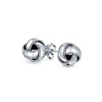 Traditional Classic Braided Edge Love Knot Ball Stud Earrings .925 Sterling Silver 10MM