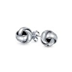 Traditional Classic Braided Edge Love Knot Ball Stud Earrings .925 Sterling Silver 10MM