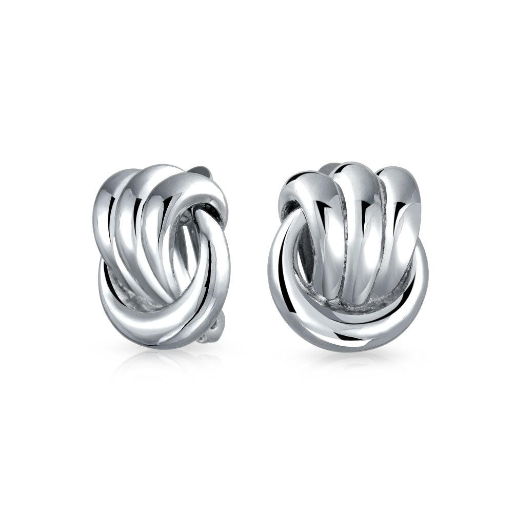 silver-knot-nautical-clip-ons_ag-se8933-si-az Fashion Rope Love Knot Clip On Earrings Yellow Gold Plated Non-Pierced Ears - Image 1