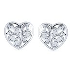 Heart Shaped Swirl Filigree Stud Earrings in Sterling Silver for Girlfriend - Image 2