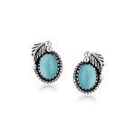 Larimar Gemstone Bezel Leaf Rope Edged Stud Earrings Sterling Silver - Image 2