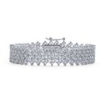 Bridal Special Occasion Jewelry Multi Row Wide Cubic Zirconia CZ Statement Bracelet Silver Plated