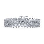 Bridal Special Occasion Jewelry Multi Row Wide Cubic Zirconia CZ Statement Bracelet Silver Plated