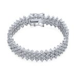 Bridal Special Occasion Jewelry Multi Row Wide Cubic Zirconia CZ Statement Bracelet Silver Plated - Image 2