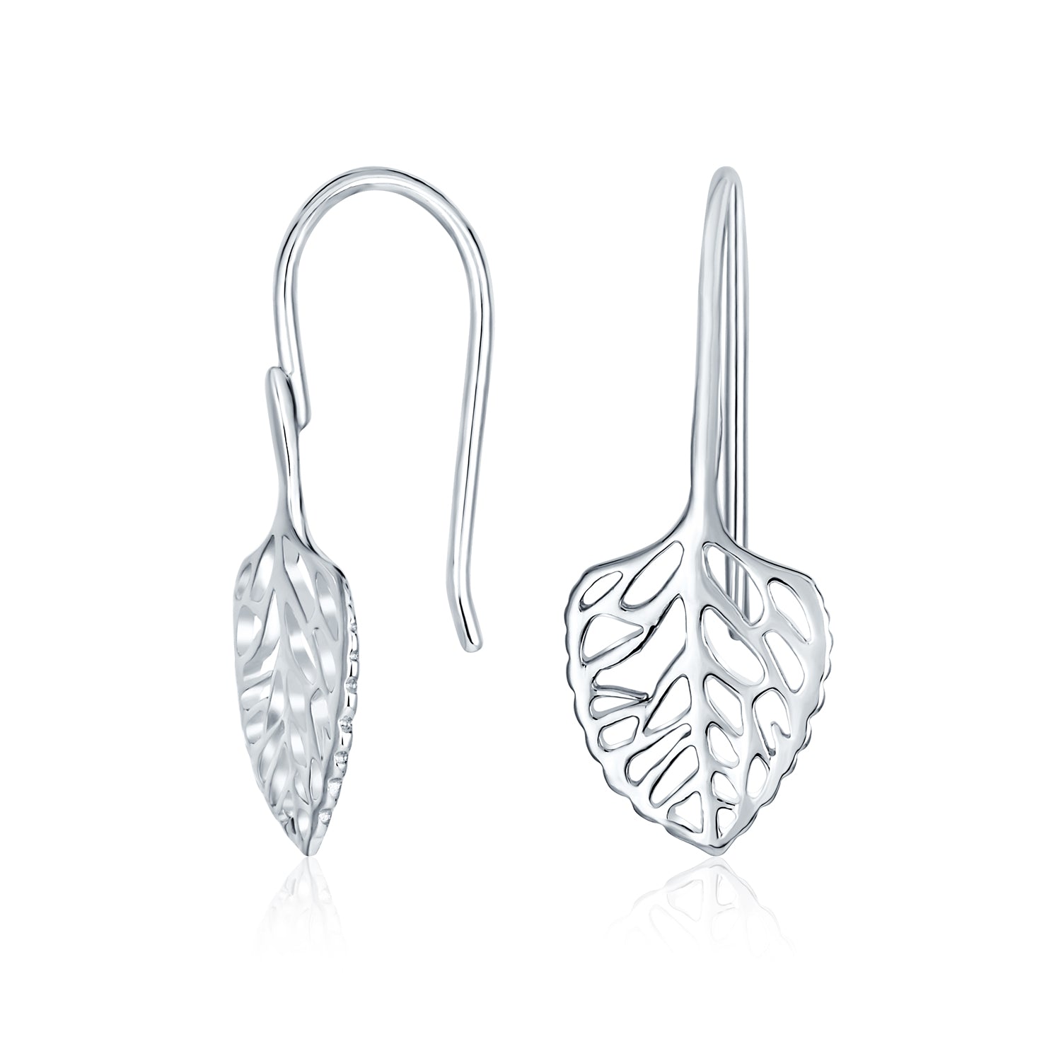 silver-leaf-drop-earrings-hook-pmr-e12200_1 Delicate Filigree Leaf Dangle Earrings Sterling Silver Nature-Inspired Jewelry - Image 1