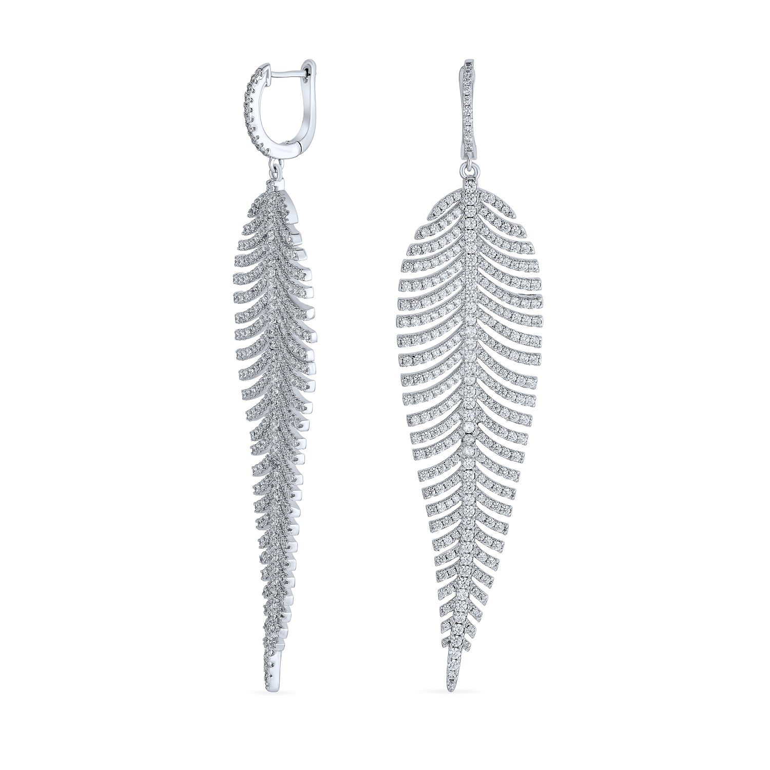 silver-leaf-earrings-dangle-ag-ez-3135si_1 Modern Bride Dangle Chandelier Earrings with CZ Leaf Wedding - Image 1