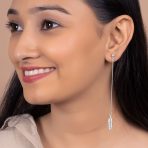 Minimalist Long Linear Ball Chain Feather Leaf Earrings .925 Sterling Silver - Image 3