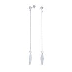 Minimalist Long Linear Ball Chain Feather Leaf Earrings .925 Sterling Silver