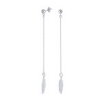 Minimalist Long Linear Ball Chain Feather Leaf Earrings .925 Sterling Silver