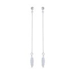 Minimalist Long Linear Ball Chain Feather Leaf Earrings .925 Sterling Silver - Image 2