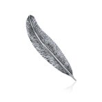 Fine Quill Feather Leaf Brooch Pin Oxidized .925 Sterling Silver