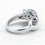 Green Eye Cubic Zirconia Cocktail Statement Ring Silver-Plated Panther Design - Image 3