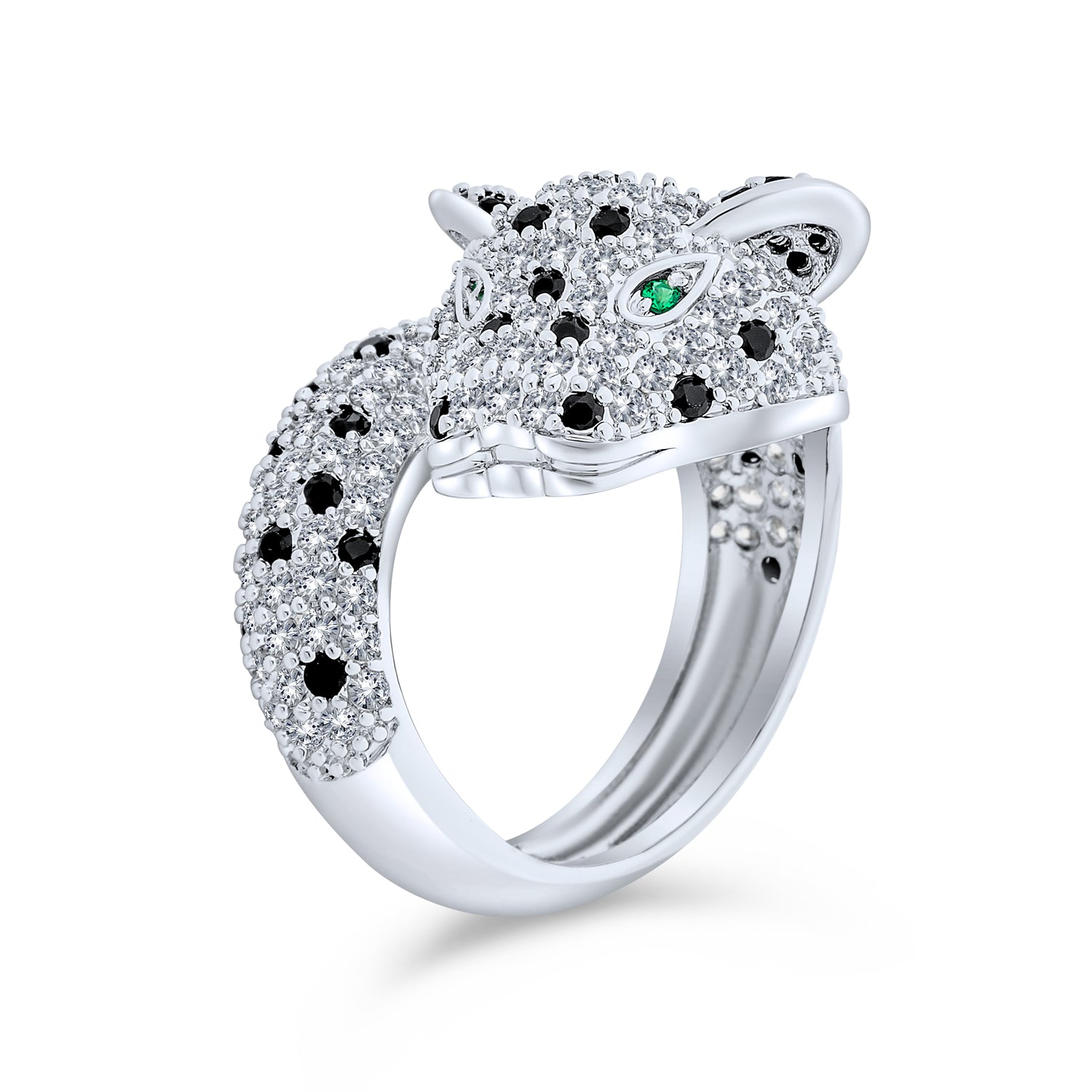 silver-leopard-green-ring-cz-ml-yp3233-2r_1 Green Eye Cubic Zirconia Cocktail Statement Ring Silver-Plated Panther Design - Image 1