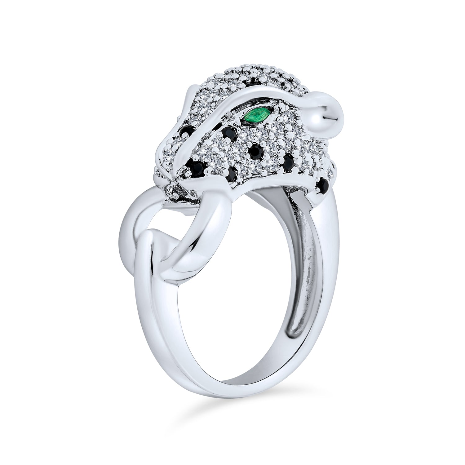 silver-leopard-ring-green-cz-ring-hcl-ls-20204r_1 Green Eye Cubic Zirconia Cocktail Statement Ring Silver-Plated Panther Design - Image 1