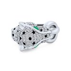 Green Eye Cubic Zirconia Cocktail Statement Ring Silver-Plated Panther Design - Image 2
