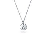 Tiny Minimalist Initial Pendant Necklace Sterling Silver A-Z Alphabet Disc