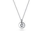 Tiny Minimalist Initial Pendant Necklace Sterling Silver A-Z Alphabet Disc - Image 3
