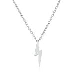 Minimalist Geometric Lightning Bolt Pendant Necklace CZ Accent Gold Plated .925 Sterling Silver