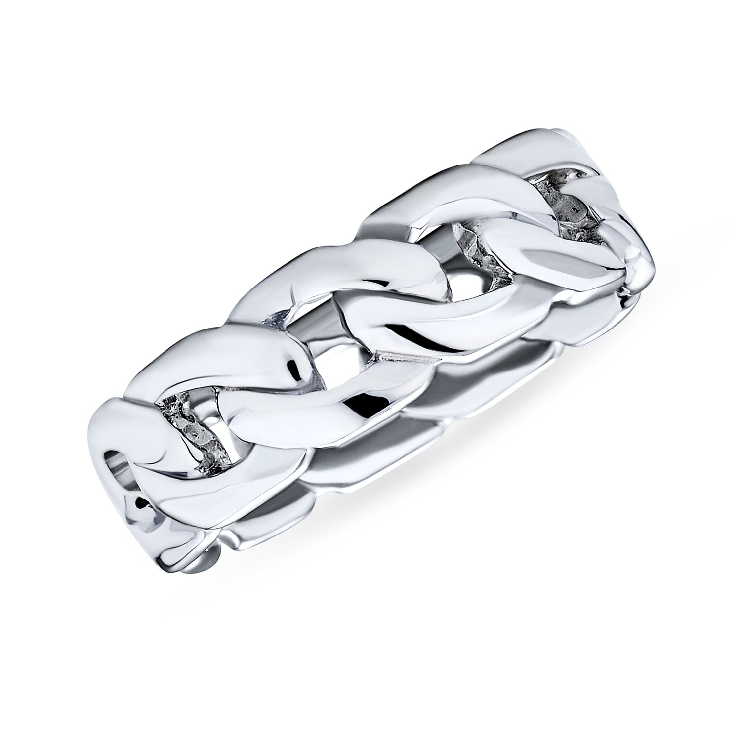 silver-link-ring-chain-men-women-pmr-r11378_1 Unisex Solid Curb Link Chain Band Rings Bands .925 Sterling Silver 6MM - Image 1