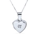 Small Vintage CZ Floral Heart Photo Locket Necklace Pendant Sterling Silver