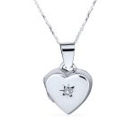 Small Vintage CZ Floral Heart Photo Locket Necklace Pendant Sterling Silver
