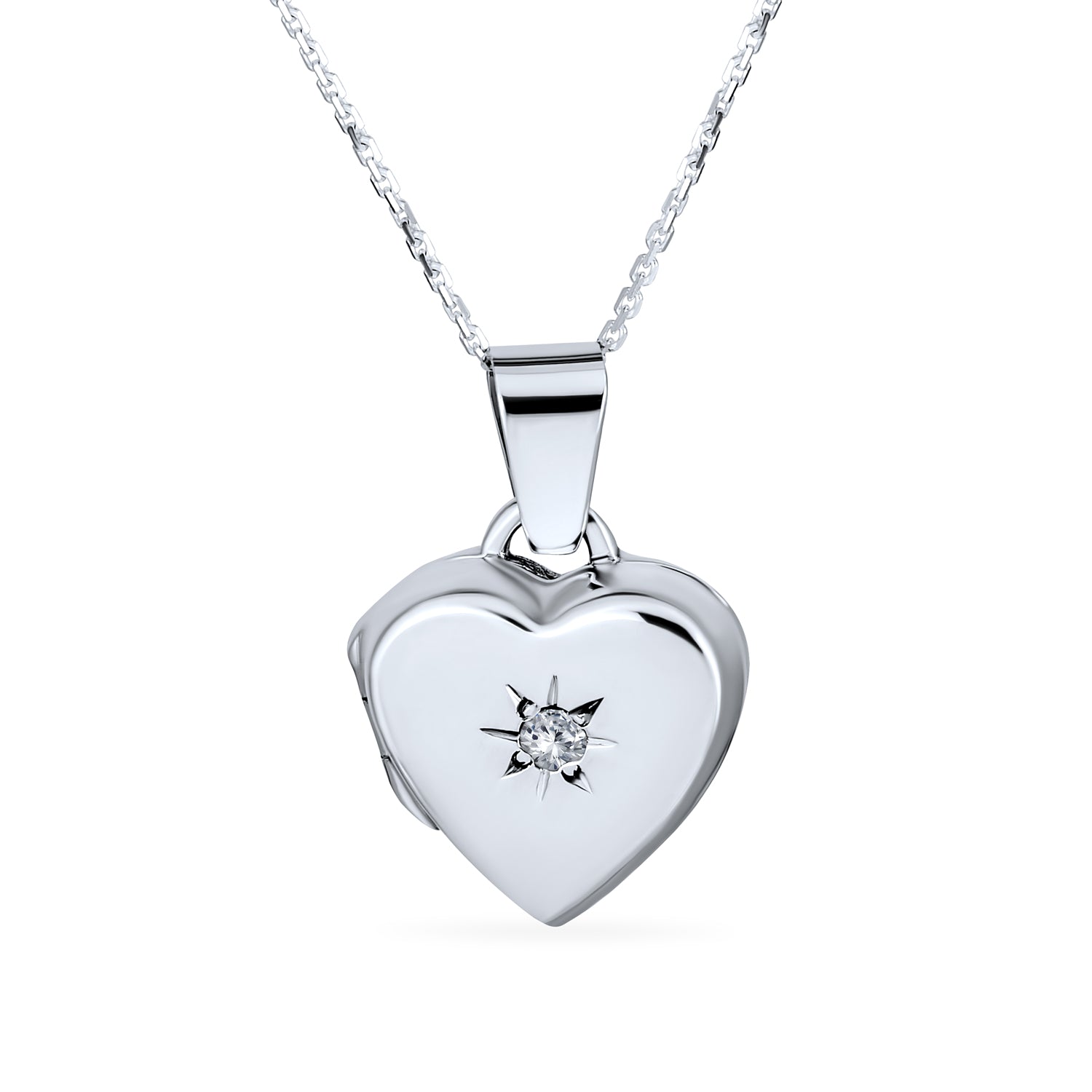 silver-locket-heart-necklace-pendant-grw-c53021wcz_1 Small Vintage CZ Floral Heart Photo Locket Necklace Pendant Sterling Silver - Image 1