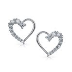 Bridal Love Journey CZ Stud Earrings Heart Shaped Pave Sterling Silver Gift - Image 2