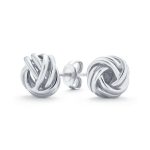 Traditional Classic Round Woven Twisted Rope Cable Love Knot Ball Stud Earrings Rose Gold Plated .925 Sterling Silver