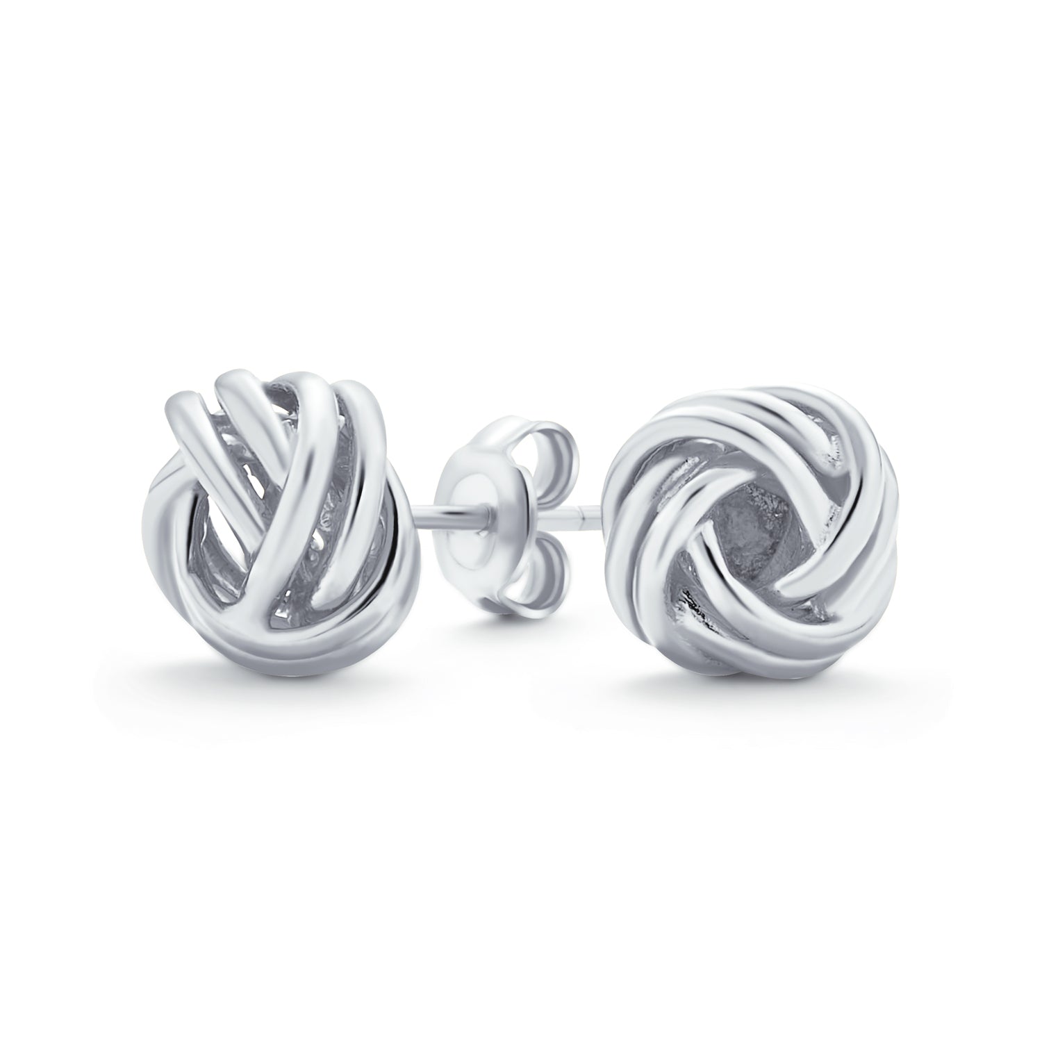 silver-love-knot-stud-earrings-pfs-12-5259_1 Traditional Classic Round Woven Twisted Rope Cable Love Knot Ball Stud Earrings Rose Gold Plated .925 Sterling Silver - Image 1
