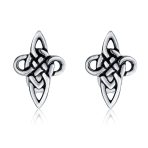 Set of 2 Religious Celtic Cross Stud Earrings Irish Love Knot Oxidized Silver - Image 2