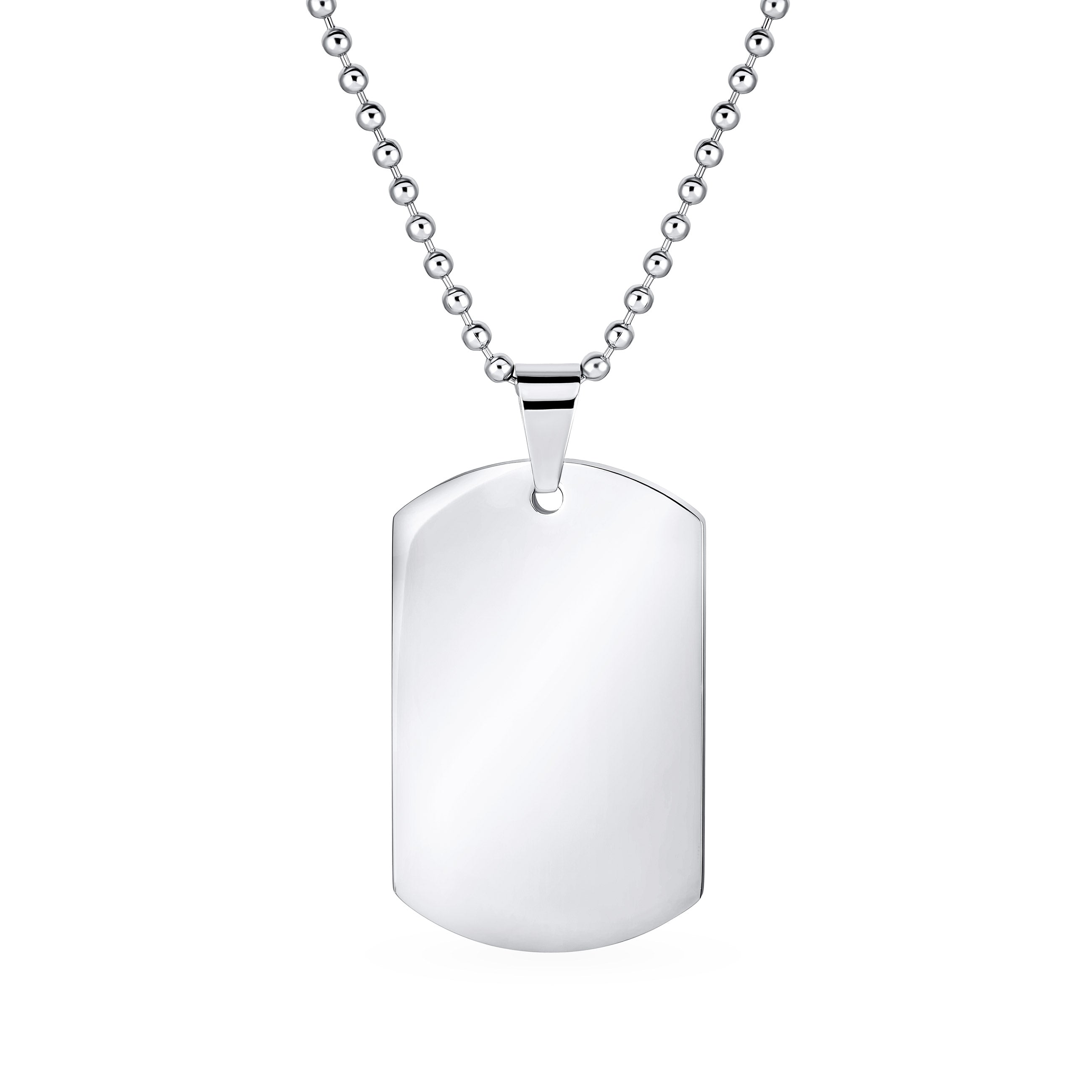 silver-men-dogtag-necklace-chain-pk-dt8-amz_31 X-Large Military Dog Tag Pendant Necklace Stainless Steel 24 Inch Ball Chain - Image 1