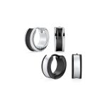 Set of 2 Two Tone Striped Black Enamel Huggie Hoop Earrings Stainless Steel