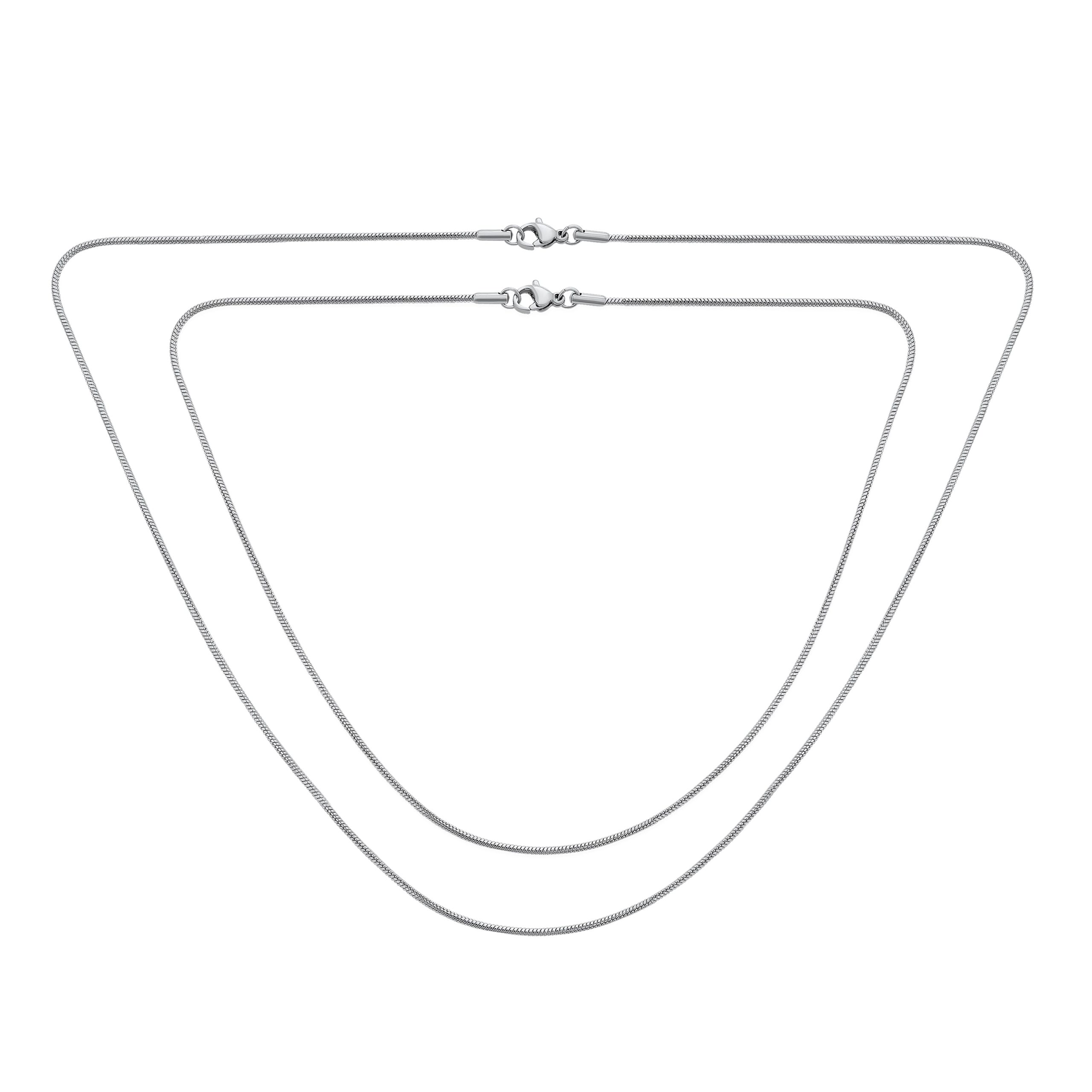 silver-men-steel-chain-snake-necklace-ish-bl02a32-set2-az Set of 2 Strong Silver Tone Stainless Steel Snake Chain Necklace 24 & 30 Inch - Image 1