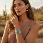 Western Turquoise Gemstone Lattice Bracelet & Dangle Earring Set Sterling Silver - Image 2