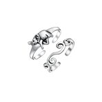 Set of 2 Elephant & Spiral Celtic Swirl Midi Toe Ring Oxidized Sterling Silver