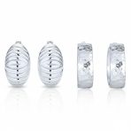 Set of 2 Polished Shrimp Dome and Matte Hammered Hoop Clip-On Earrings Silver