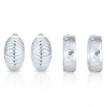 Set of 2 Polished Shrimp Dome and Matte Hammered Hoop Clip-On Earrings Silver